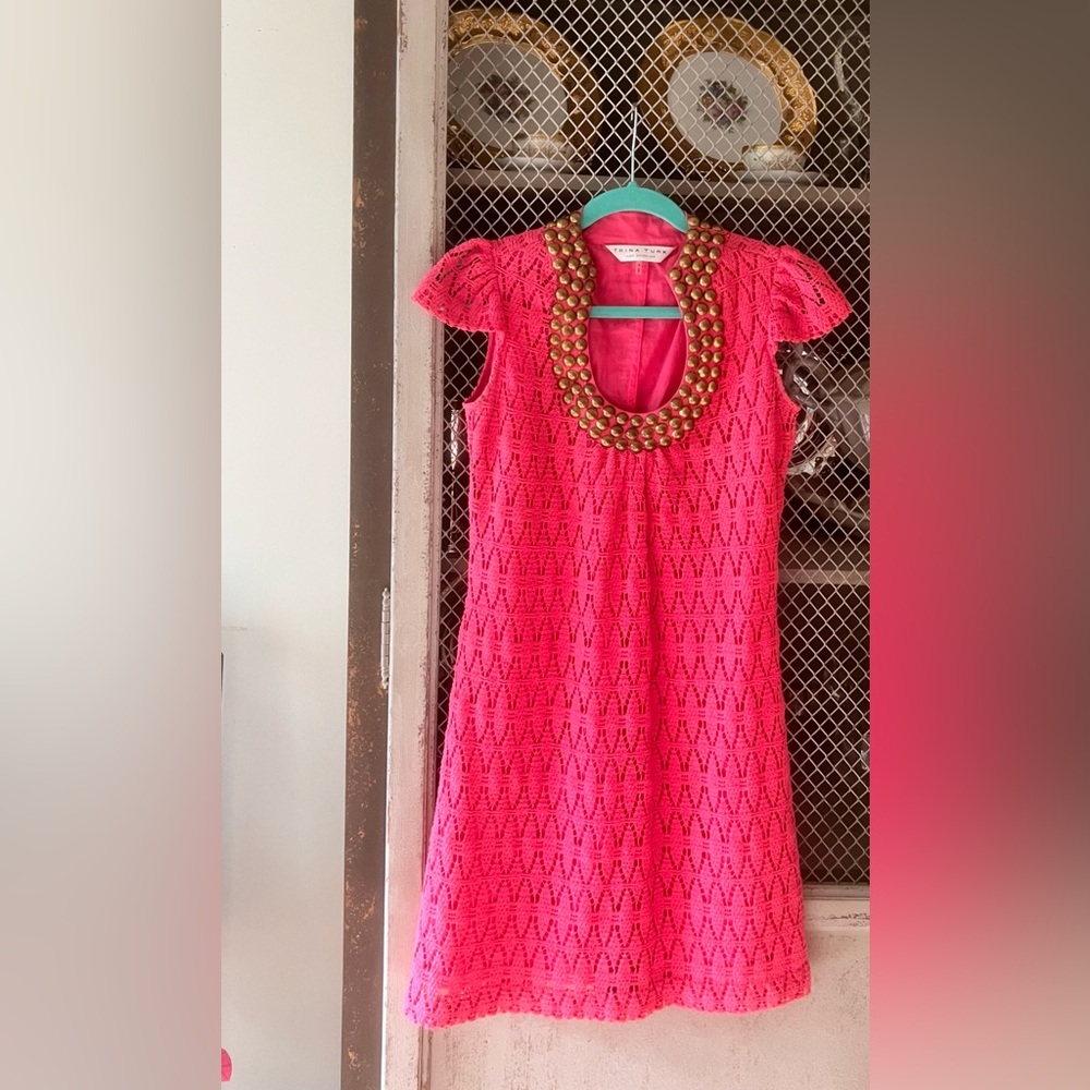 Trina Turk Pink Dress with Gold Accents Size 2
Reposhed